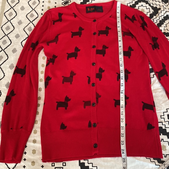 Folter Red & Black Scottie Dogs Print Crew Neck Cardigan Sweater Size Large - Picture 8 of 8